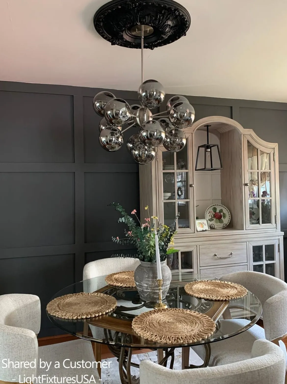 Glam Dark Pearl Sputnik Smoked Glass Bubble Chandelier Light Fixture