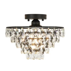 Glam Faceted Crystal Round Tiered Semi Flush Mount Light