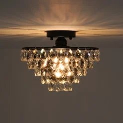 Glam Faceted Crystal Round Tiered Semi Flush Mount Light