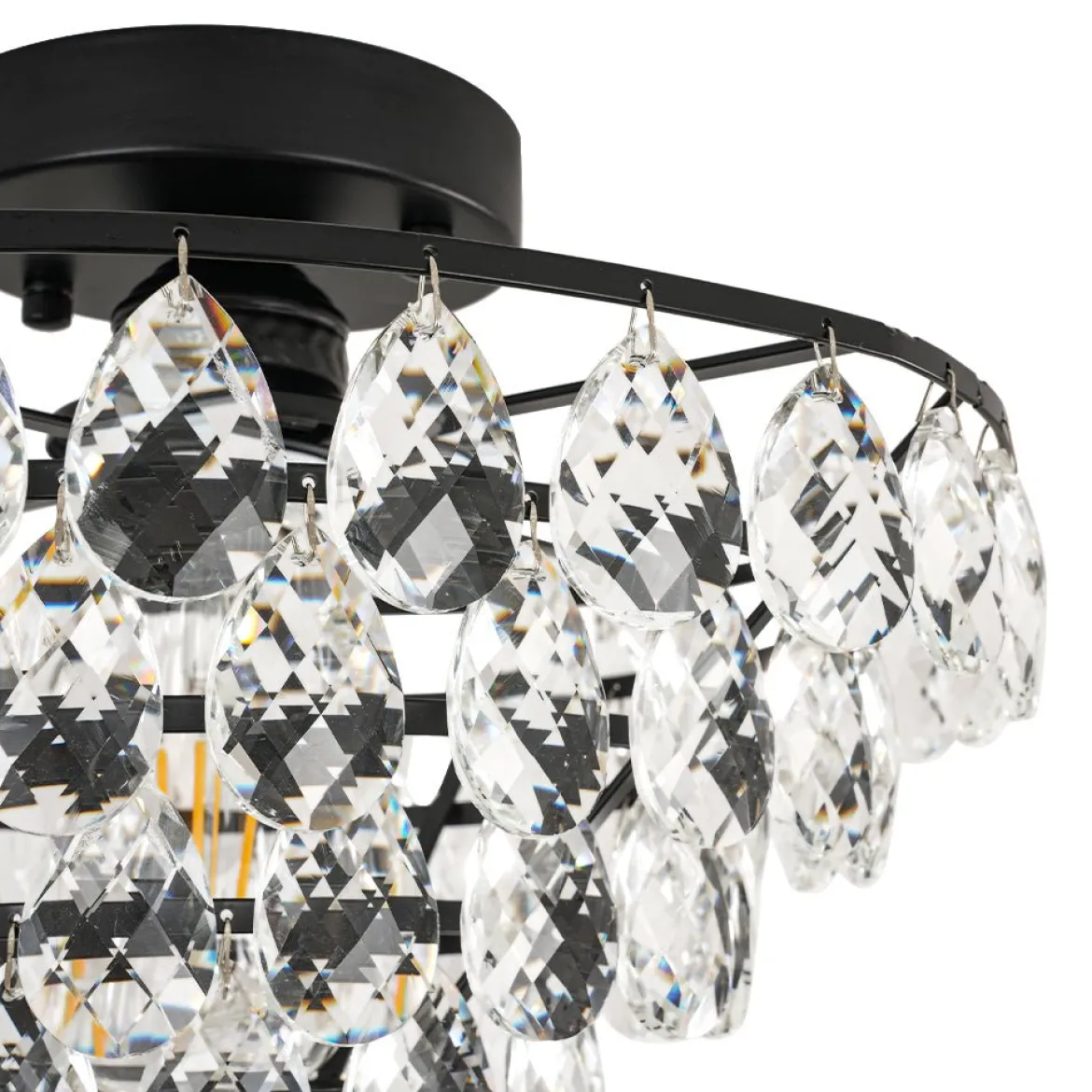 Glam Faceted Crystal Round Tiered Semi Flush Mount Light