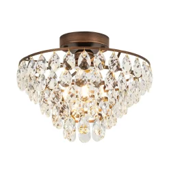 Glam Faceted Crystal Round Tiered Semi Flush Mount Light