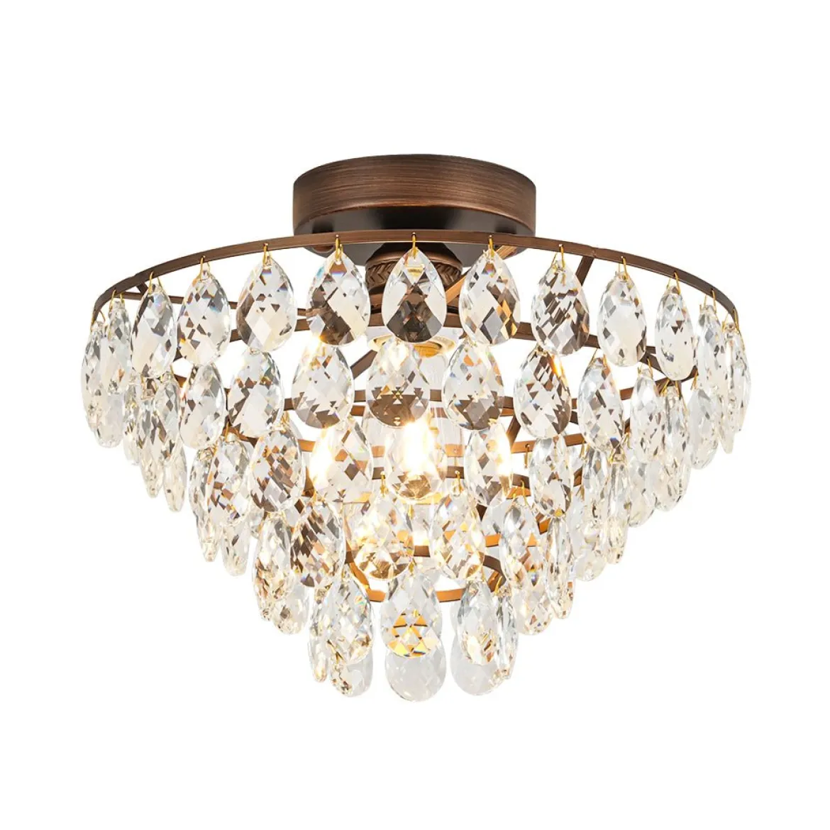 Glam Faceted Crystal Round Tiered Semi Flush Mount Light