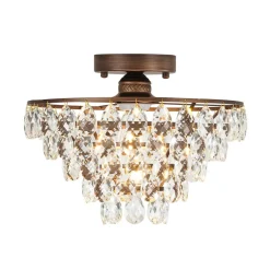 Glam Faceted Crystal Round Tiered Semi Flush Mount Light
