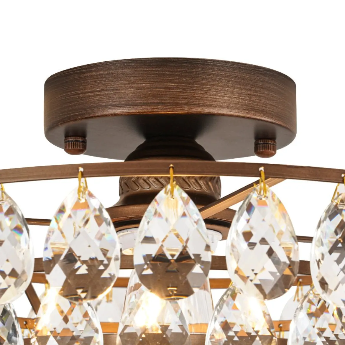Glam Faceted Crystal Round Tiered Semi Flush Mount Light
