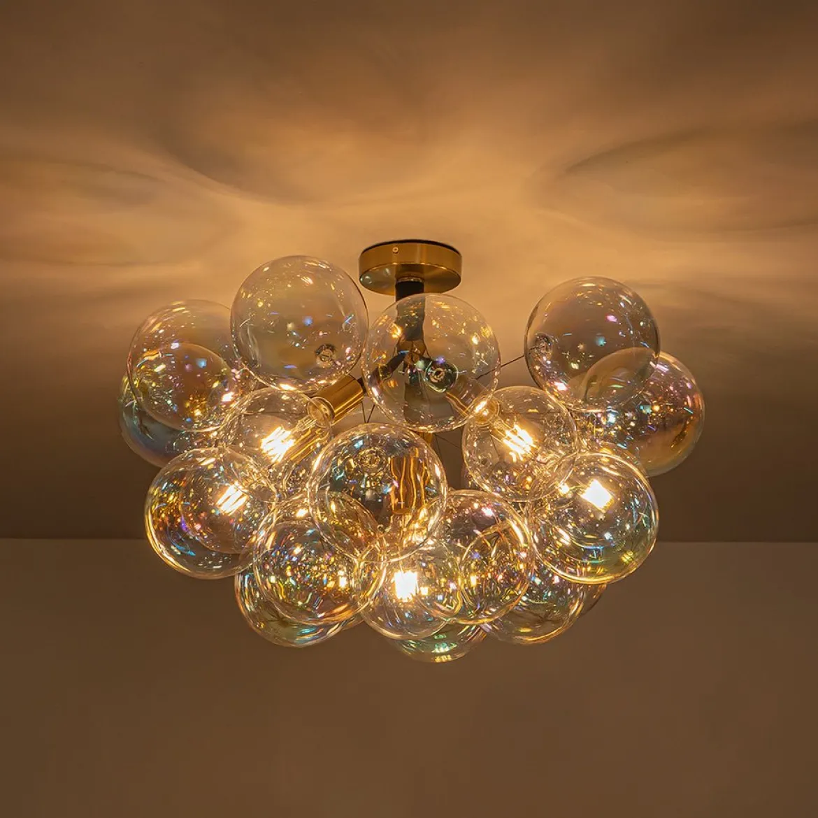 Glam Iridescent Glass Cluster Bubble Semi Flush Chandelier