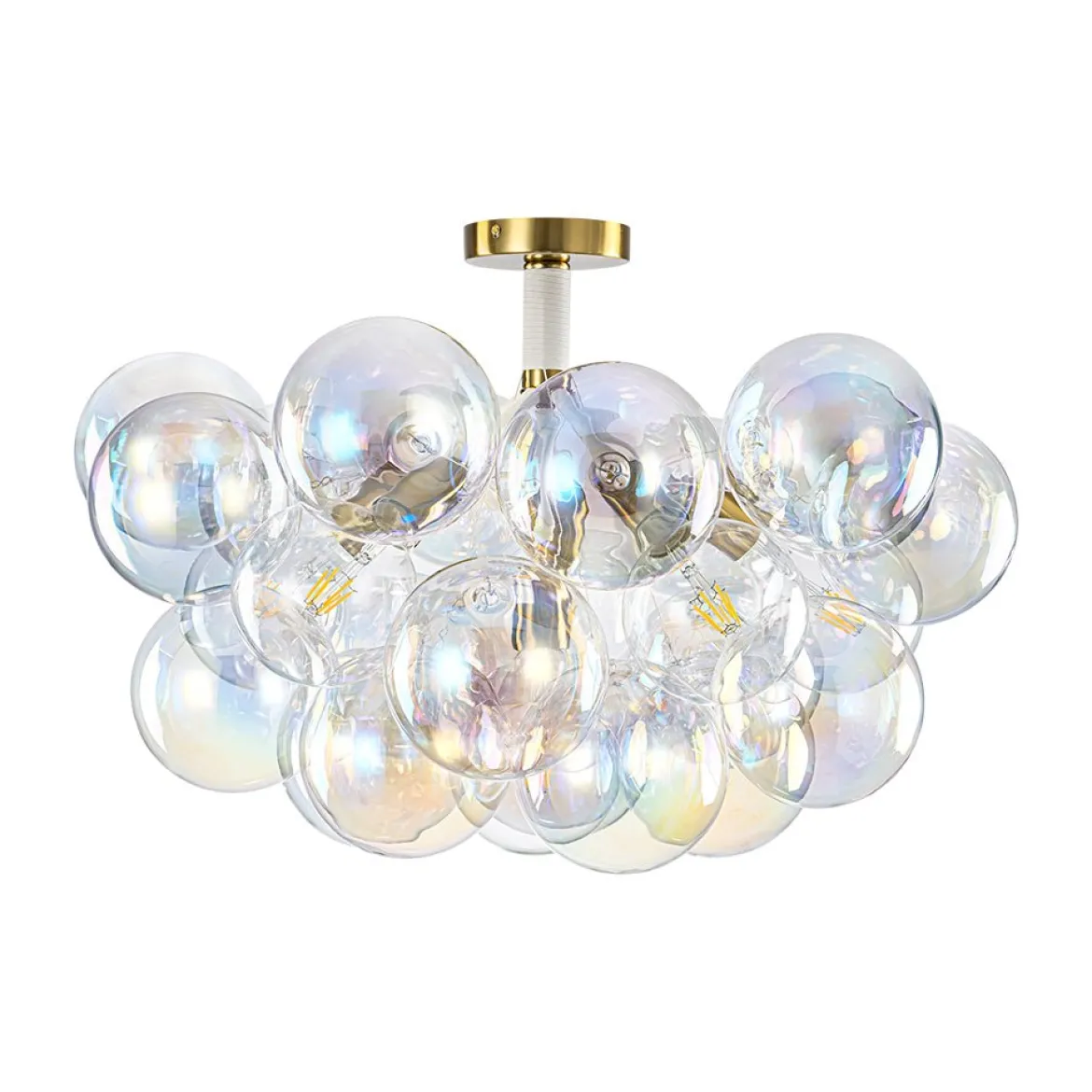 Glam Iridescent Glass Cluster Bubble Semi Flush Chandelier