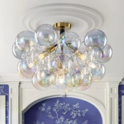 Glam Iridescent Glass Cluster Bubble Semi Flush Chandelier