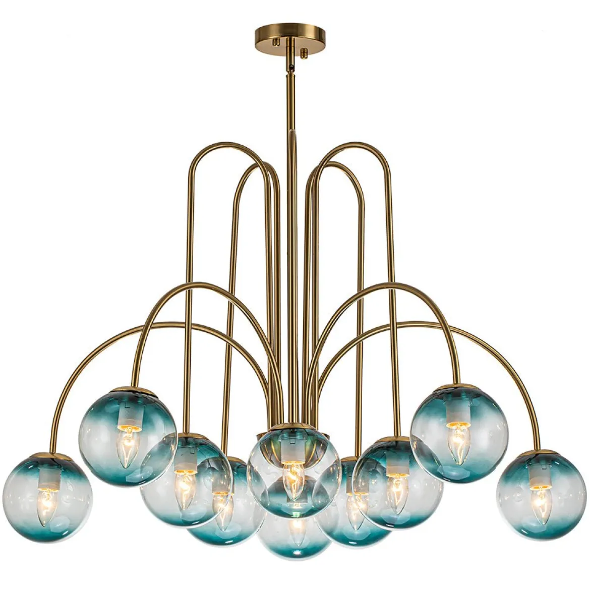 Glam 10-Light Blue Glass Globe Bubble Chandelier