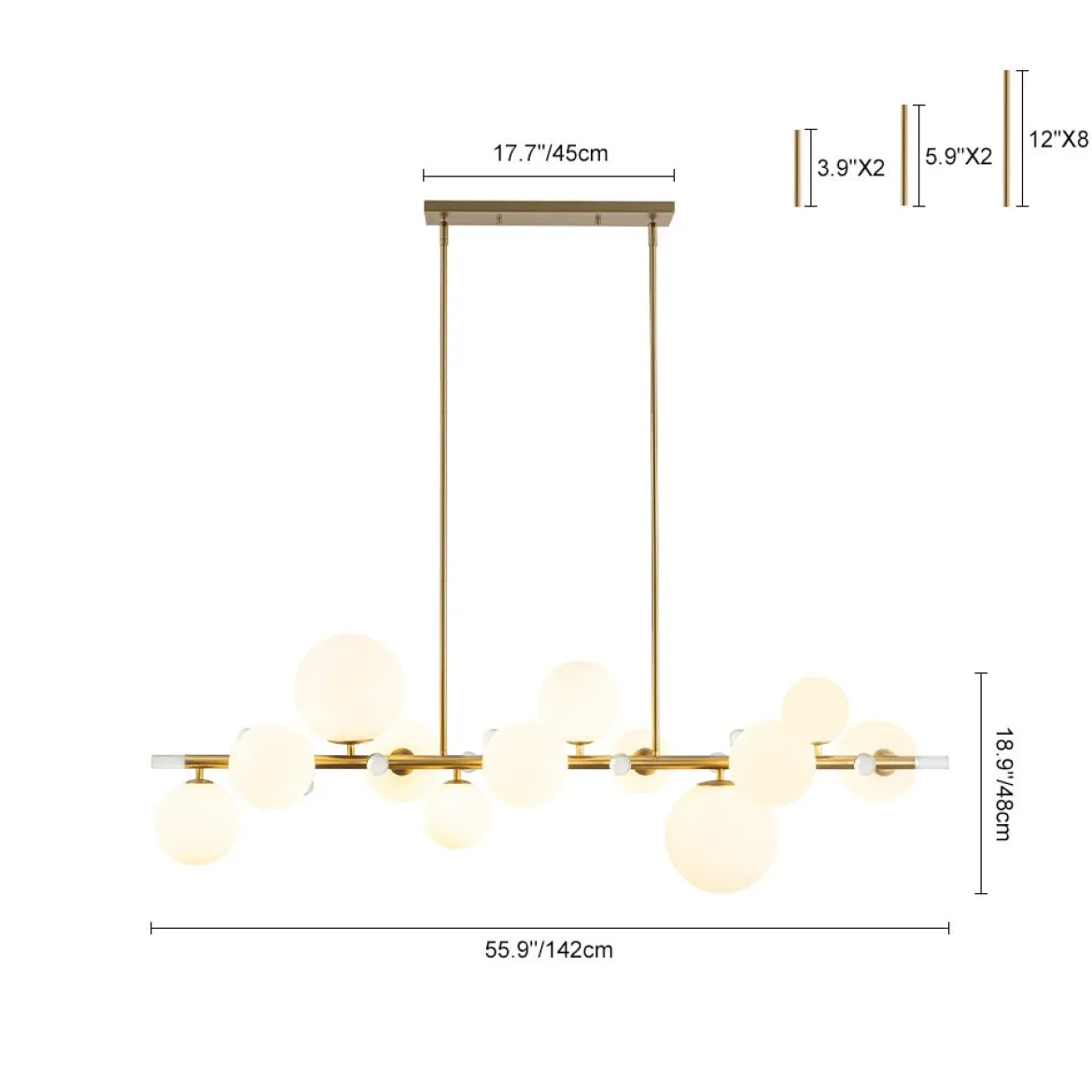 Glam 12-Light Shine Opal Glass Globe Linear Island Chandelier