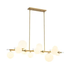 Glam 12-Light Shine Opal Glass Globe Linear Island Chandelier