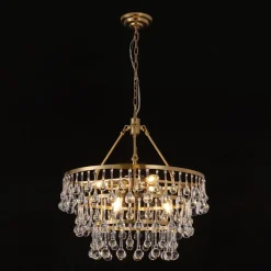 Glam Luxe Brass Tiered Crystal Raindrop Round Chandelier