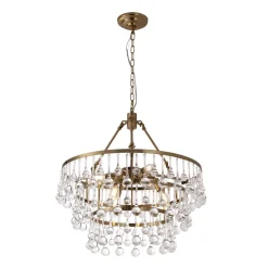 Glam Luxe Brass Tiered Crystal Raindrop Round Chandelier
