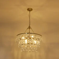 Glam Luxe Brass Tiered Crystal Raindrop Round Chandelier