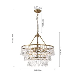 Glam Luxe Brass Tiered Crystal Raindrop Round Chandelier
