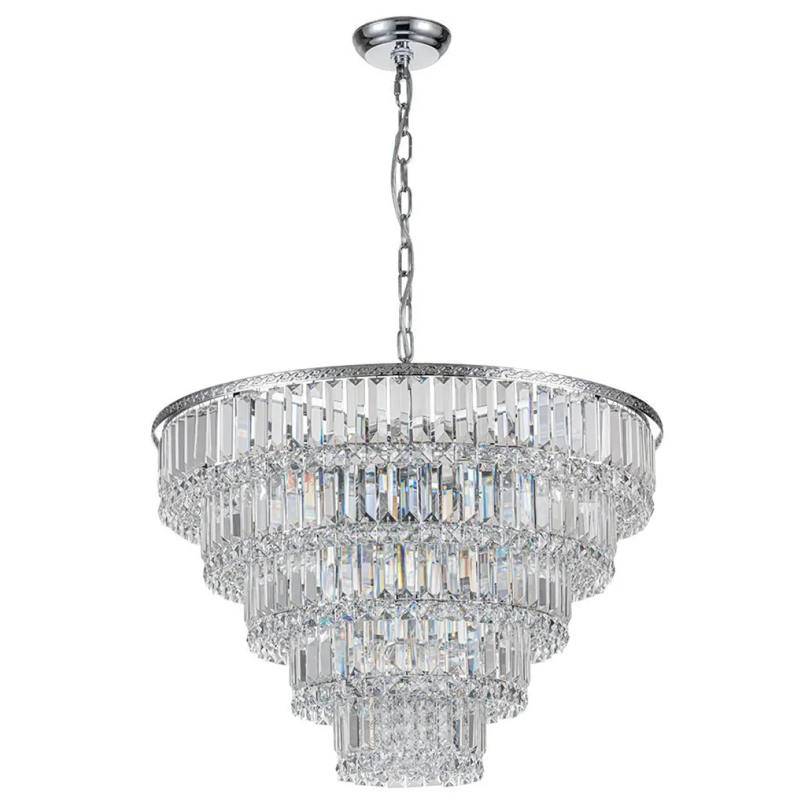 Glam Luxe Chrome 5-Tier Crystal Round Chandelier