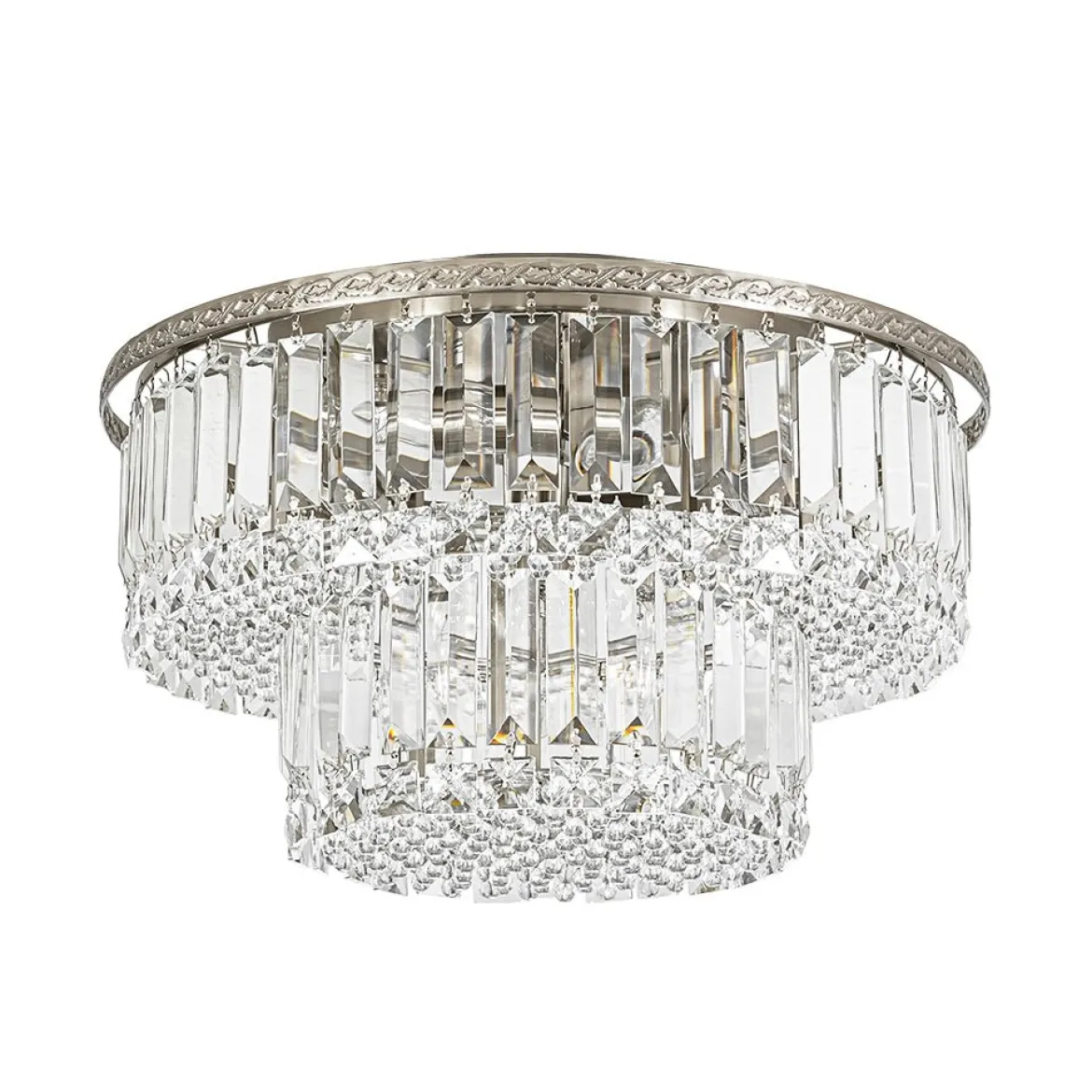 Glam Luxe 2-Tier Crystal Round Semi Flush Mount Light