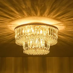 Glam Luxe 2-Tier Crystal Round Semi Flush Mount Light