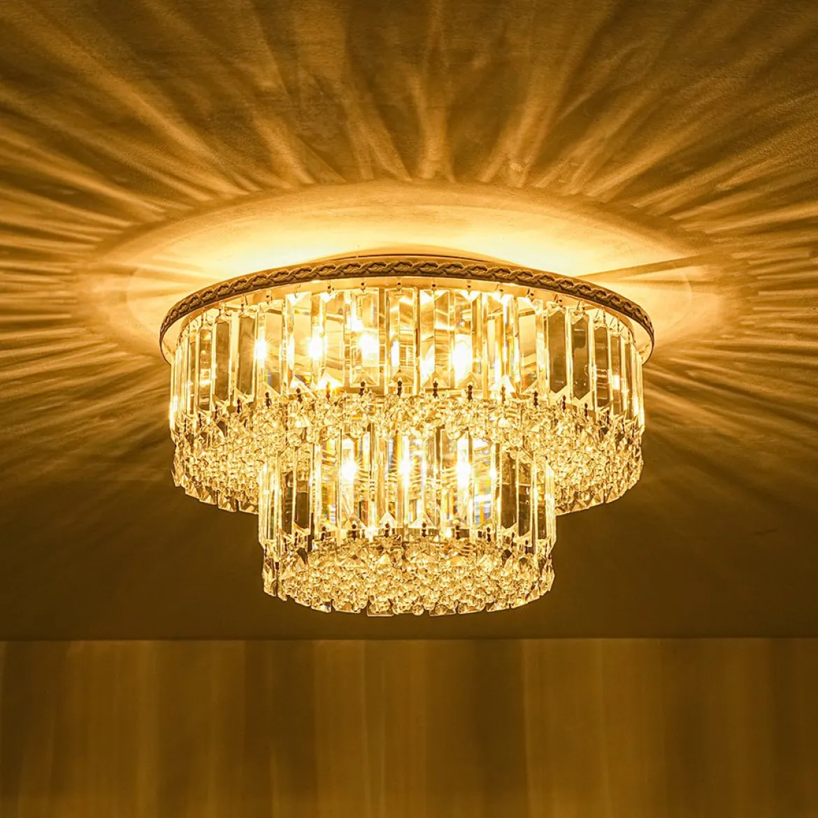 Glam Luxe 2-Tier Crystal Round Semi Flush Mount Light