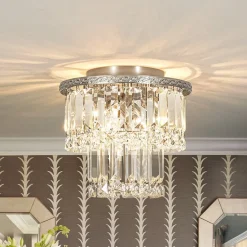 Glam Luxe 2-Tier Crystal Round Semi Flush Mount Light