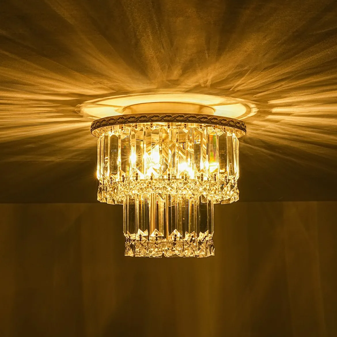 Glam Luxe 2-Tier Crystal Round Semi Flush Mount Light