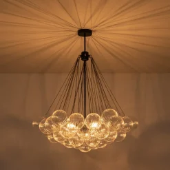 Glam Ribbed Glass Globe Textured Bubble Cluster Chandelier