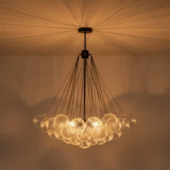 Glam Ribbed Glass Globe Textured Bubble Cluster Chandelier