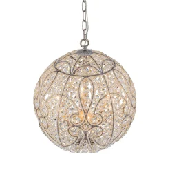 Glam Shabby Chic Crystal Globe Chandelier Distressed Silver