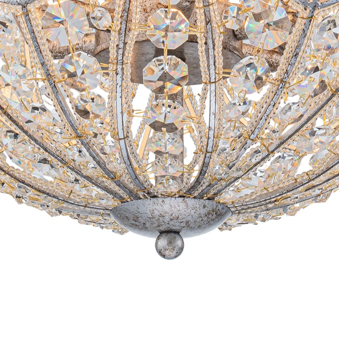 Glam Shabby Chic Crystal Globe Chandelier Distressed Silver