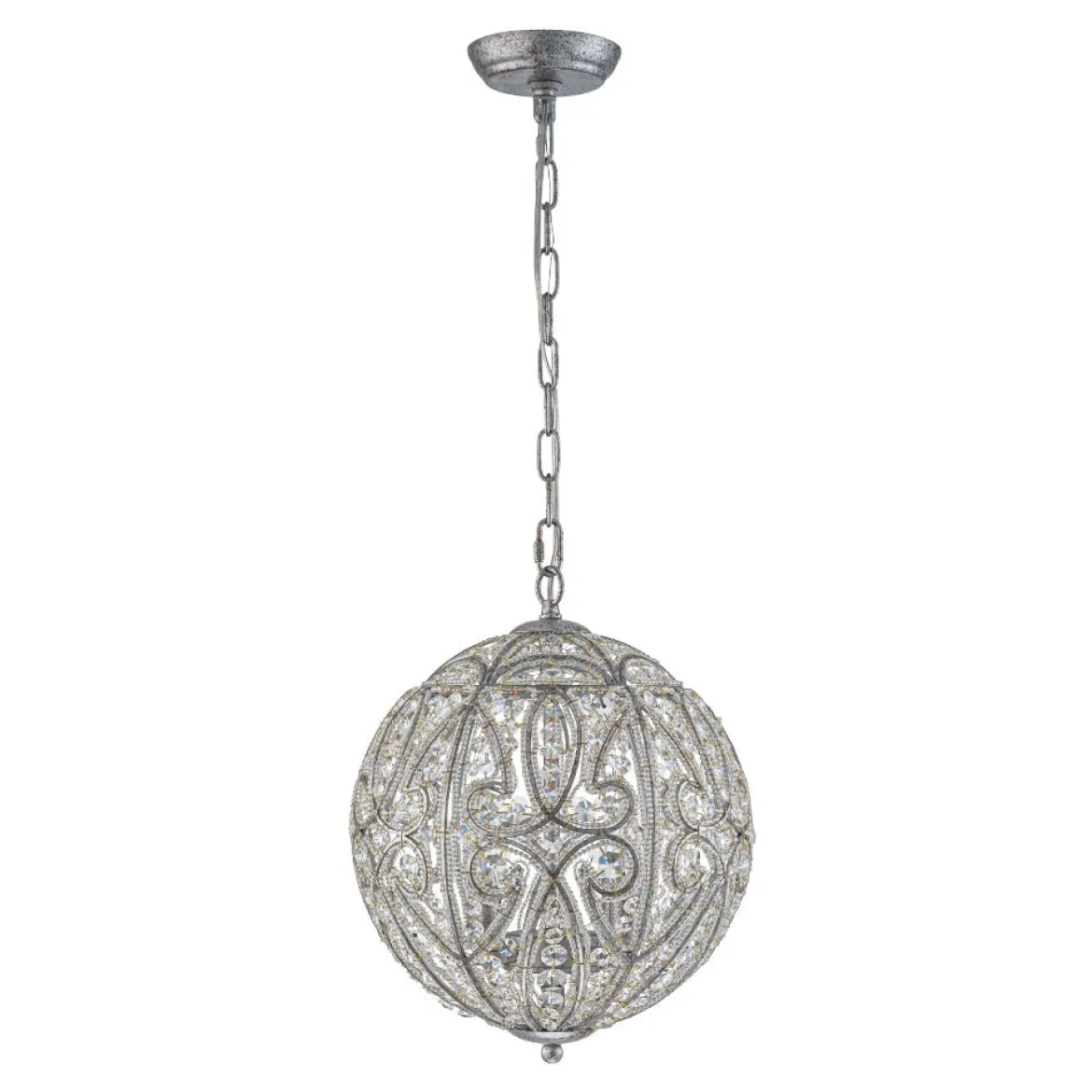 Glam Shabby Chic Crystal Globe Chandelier Distressed Silver