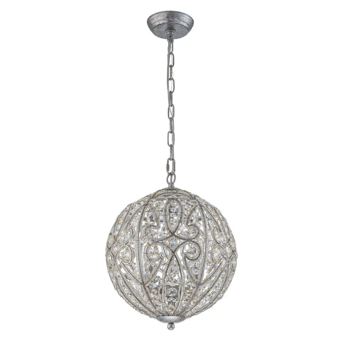 Glam Shabby Chic Crystal Globe Chandelier Distressed Silver