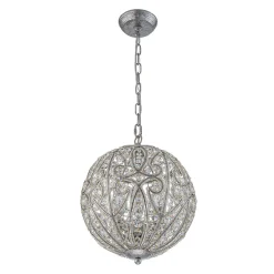 Glam Shabby Chic Crystal Globe Chandelier Distressed Silver