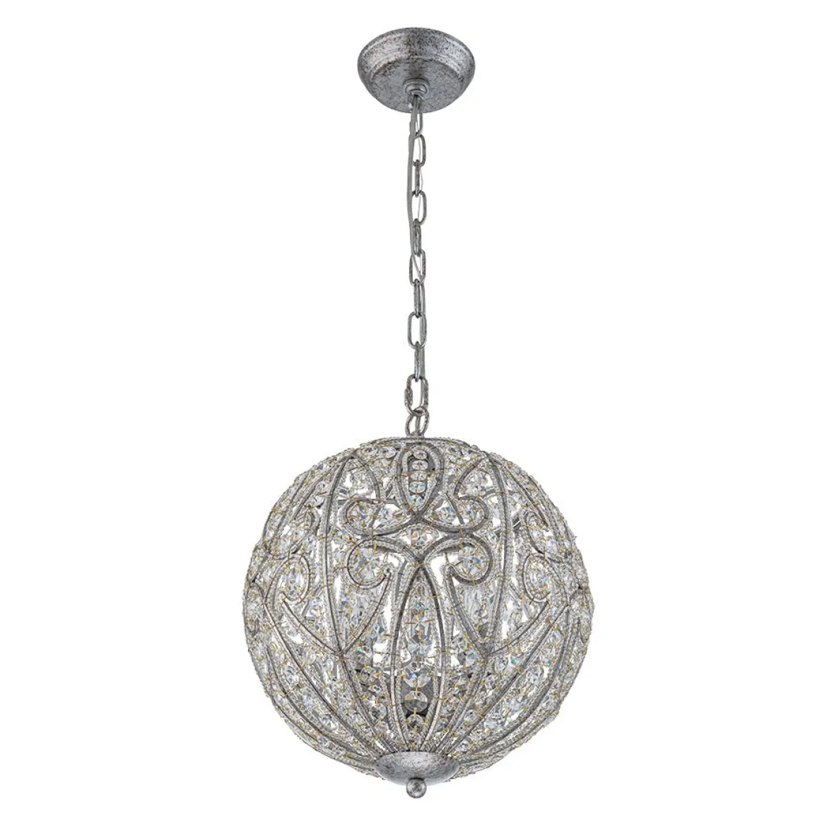 Glam Shabby Chic Crystal Globe Chandelier Distressed Silver