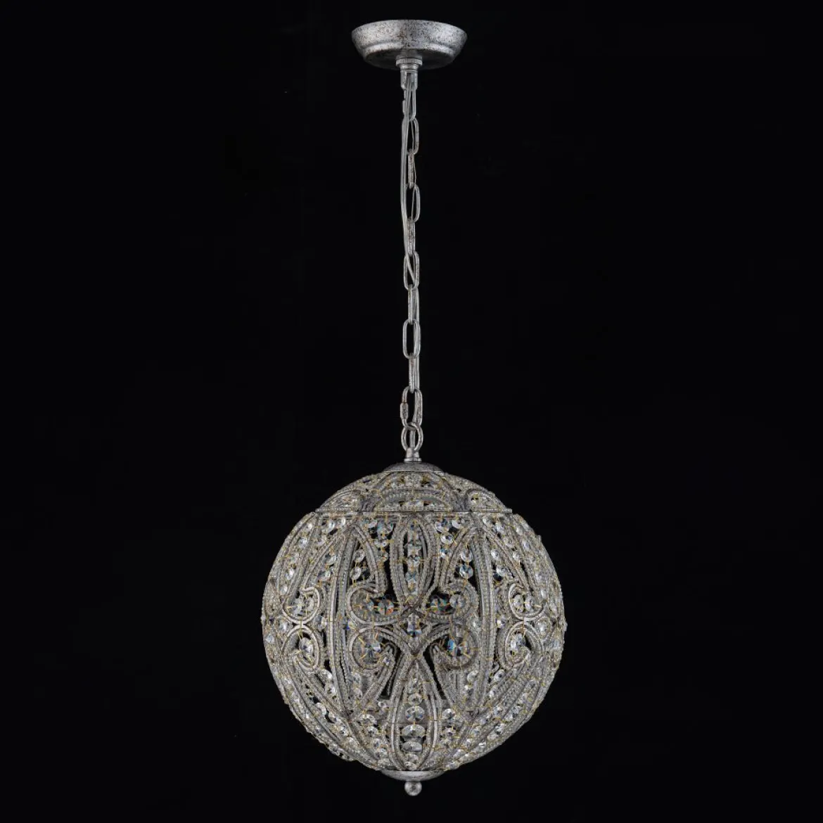 Glam Shabby Chic Crystal Globe Chandelier Distressed Silver