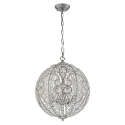 Glam Shabby Chic Crystal Globe Chandelier Distressed Silver