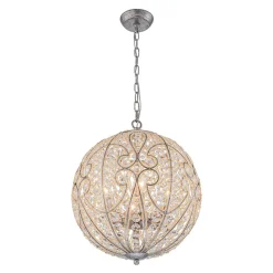 Glam Shabby Chic Crystal Globe Chandelier Distressed Silver