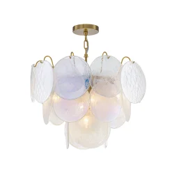 Glam White Iridescent Swirl Glass Round Tiered Chandelier