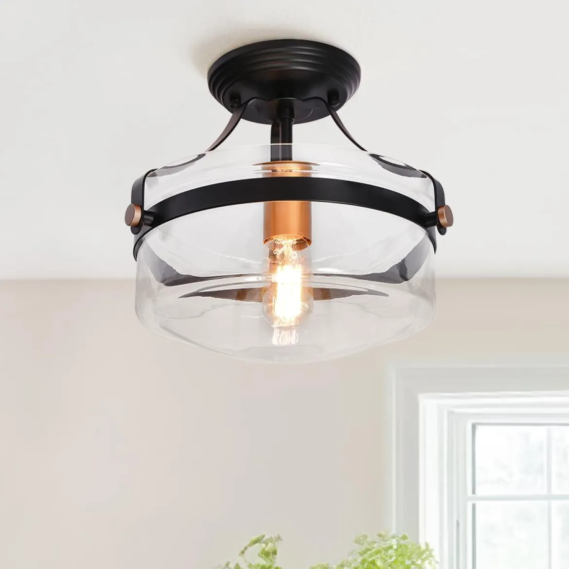 Glass Lantern Semi Flush Mount