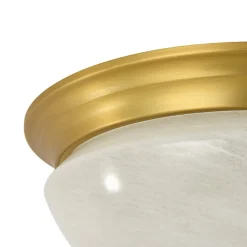 Gold Mid-Century Alabaster Glass Shade Flush Mount Light