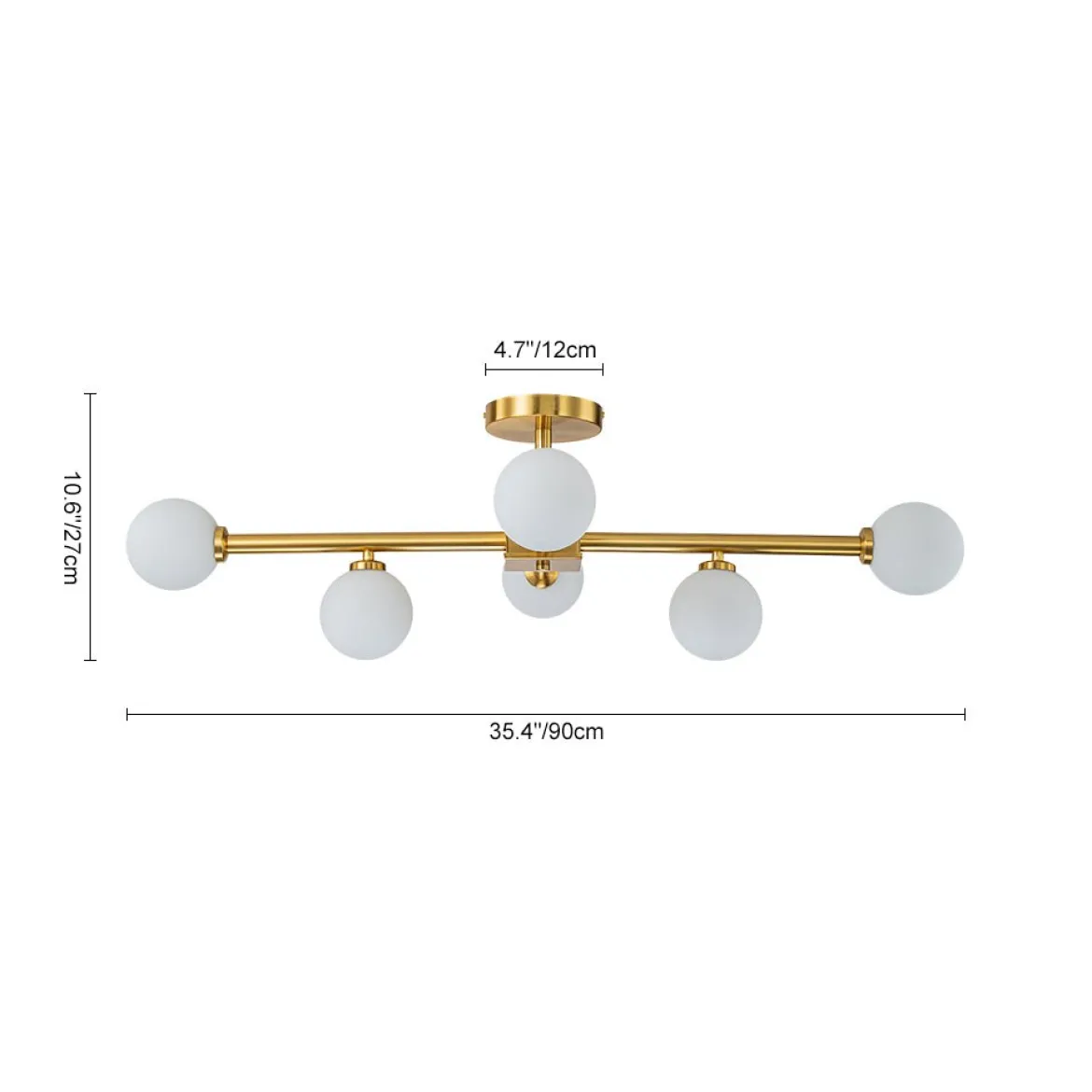 Gold Sputnik Frosted Glass Globe Semi Flush Mount Chandelier