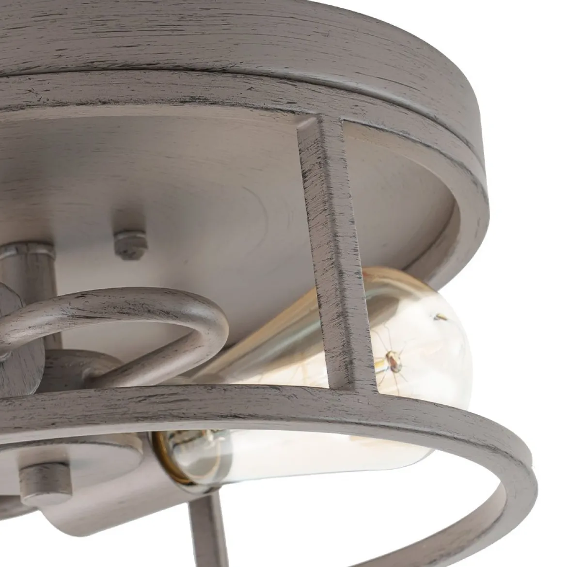 Grey Wood Grain Drum Cage Flush Mount Ceiling Light