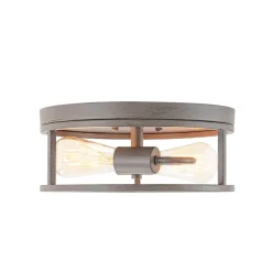 Grey Wood Grain Drum Cage Flush Mount Ceiling Light