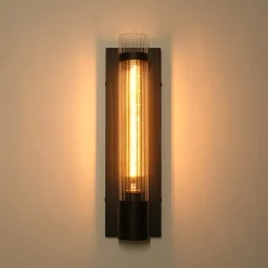 Industrial Black Reeded Glass Linear Tube Wall Light