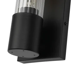 Industrial Black Reeded Glass Linear Tube Wall Light