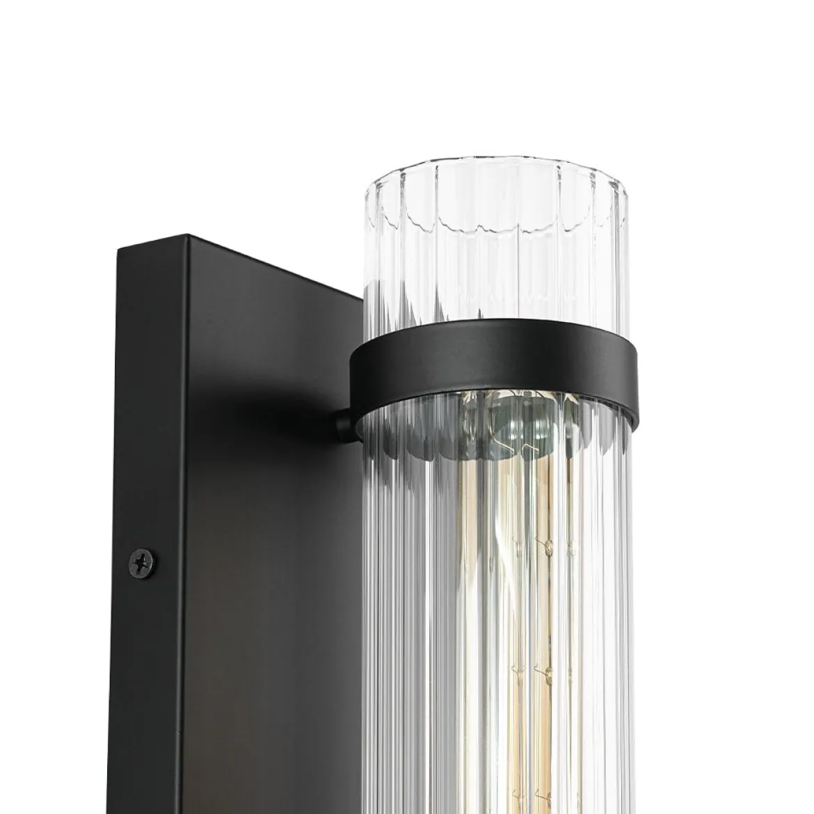 Industrial Black Reeded Glass Linear Tube Wall Light