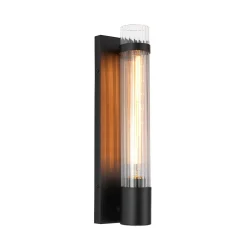 Industrial Black Reeded Glass Linear Tube Wall Light
