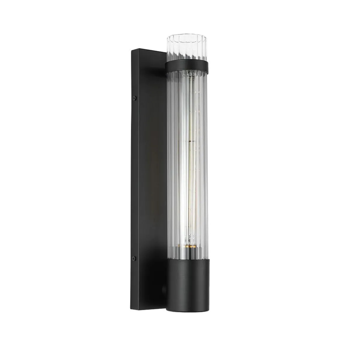 Industrial Black Reeded Glass Linear Tube Wall Light