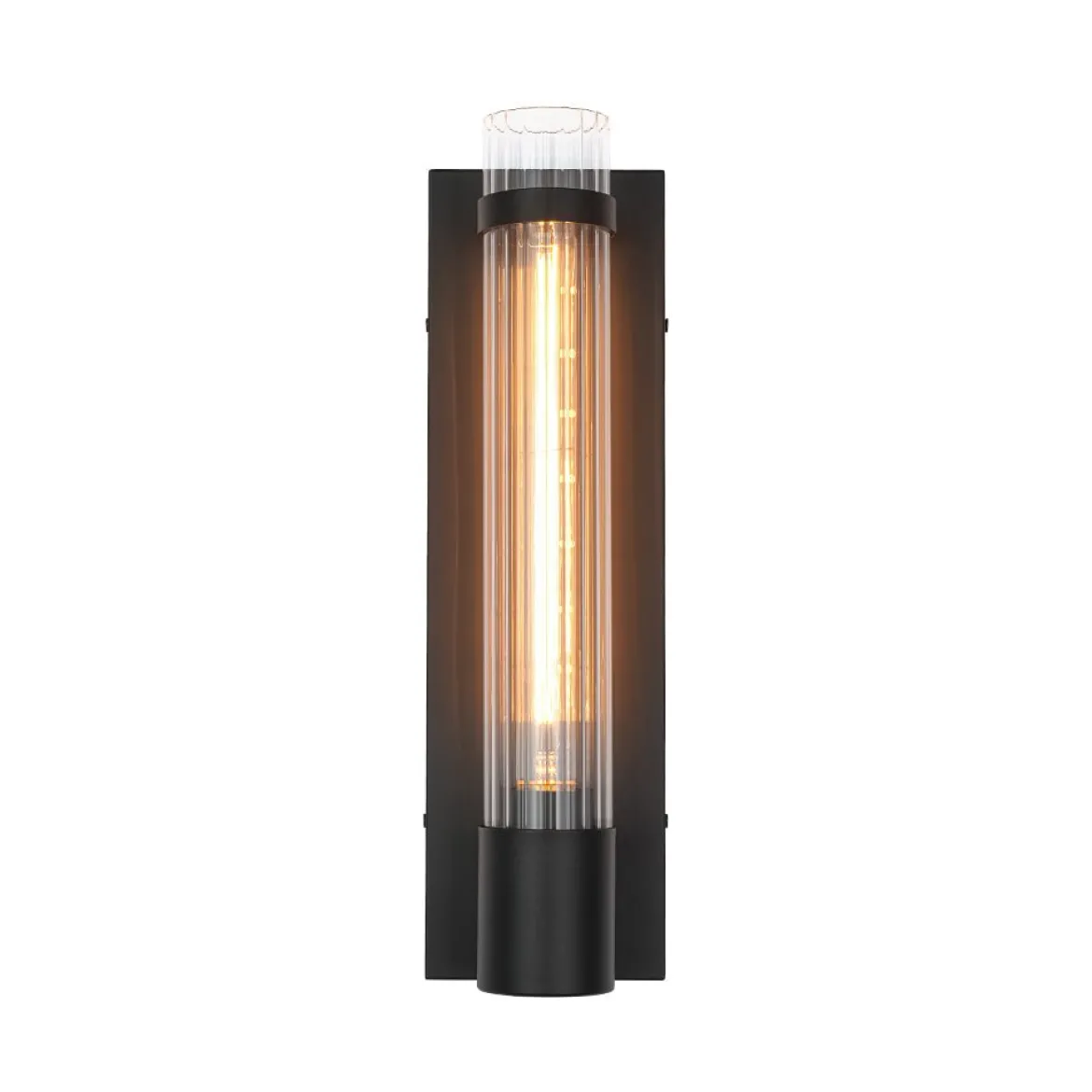 Industrial Black Reeded Glass Linear Tube Wall Light