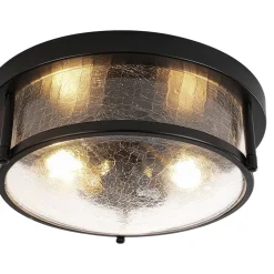 Industrial Black Round Crackled Glass Flush Mount Light