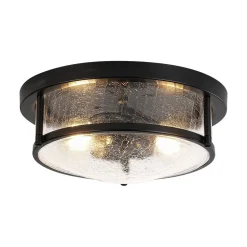 Industrial Black Round Crackled Glass Flush Mount Light