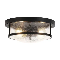 Industrial Black Round Crackled Glass Flush Mount Light